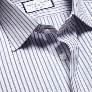 Charles Tyrwhitt Slim Fit Non-Iron Twill Stripe Shirt - Indigo Blue